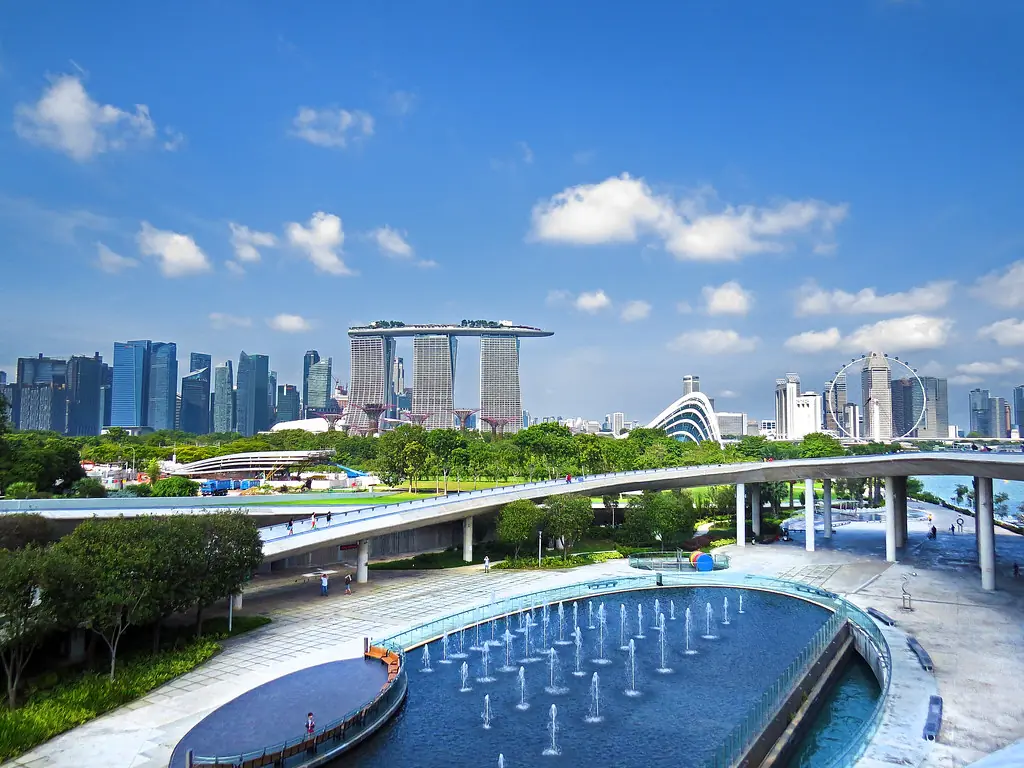 View from Marina Barrage across Marina Reservoir to the Singapore city skyline
