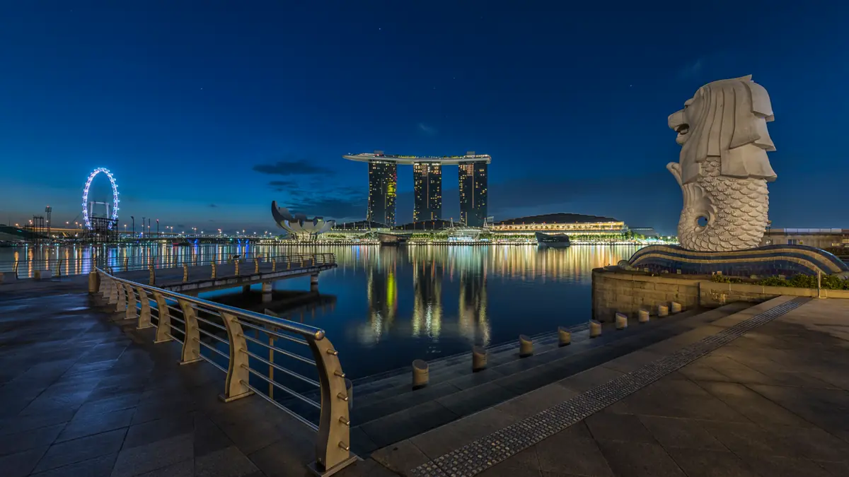 The Merlion at dusk