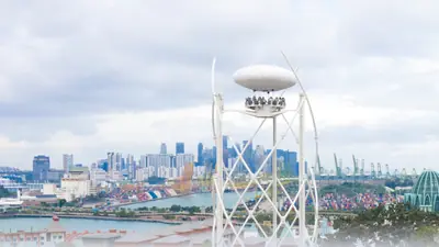SkyHelix Sentosa — The SkyHelix Sentosa open-air gondola rising above Sentosa with panoramic views over the island and sea