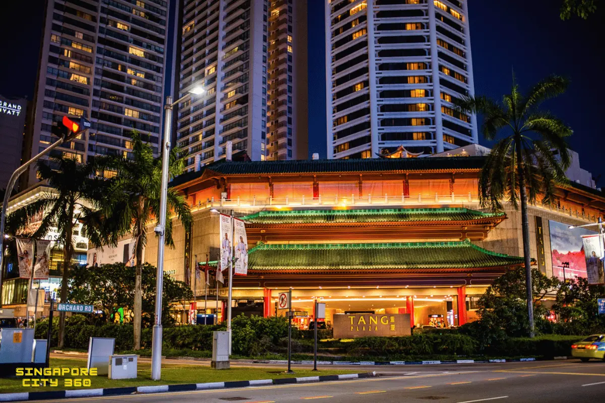 TANGS at Tang Plaza on Orchard Road, its green tiled roof set against the Singapore Marriott tower