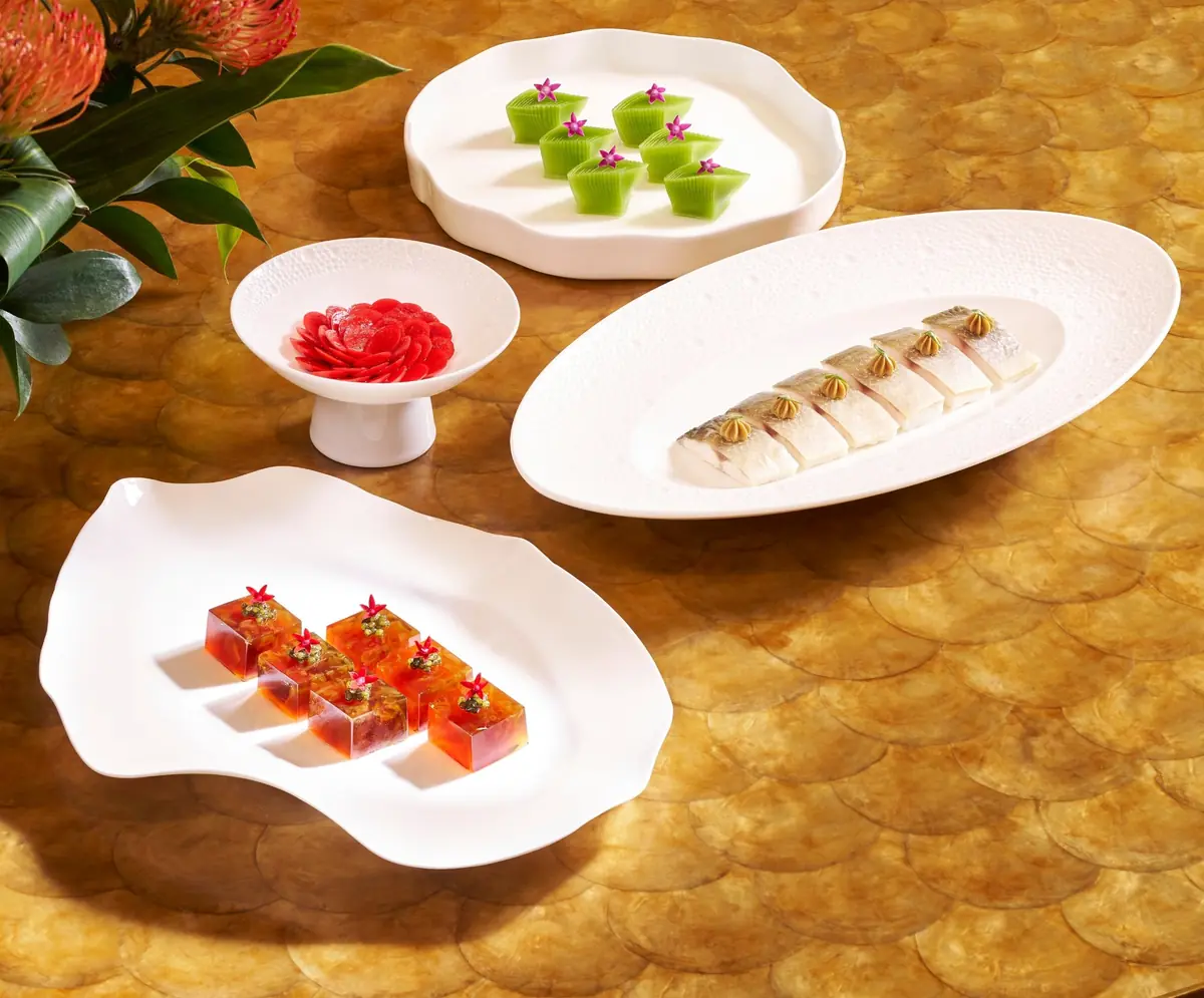 Assorted Cantonese dishes plated at Cherry Garden by Chef Fei, Mandarin Oriental Singapore