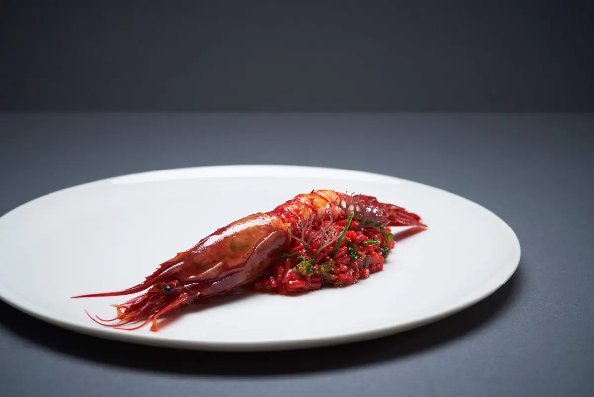 Whole red carabinero prawn dish at Iggy’s, Singapore
