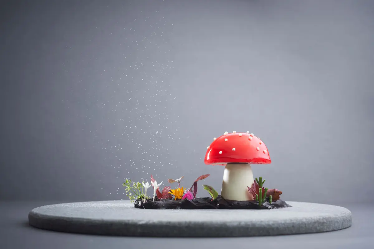A mushroom-shaped dessert at Iggy’s, Singapore