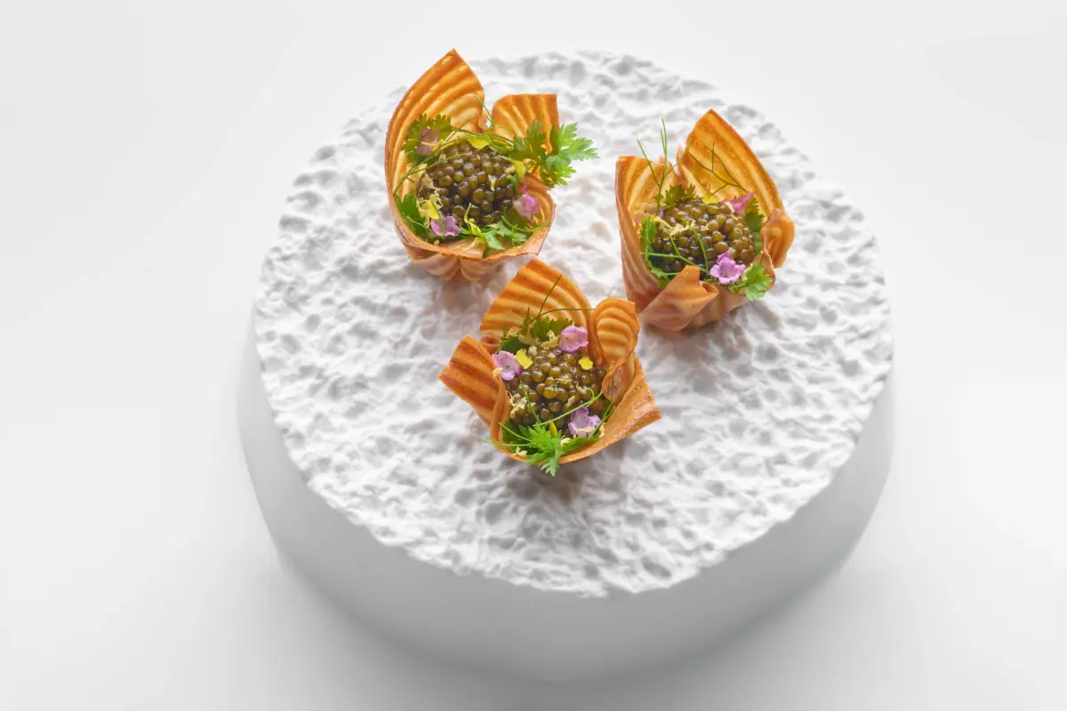 Fish and chips reimagined at JAAN by Kirk Westaway, Singapore