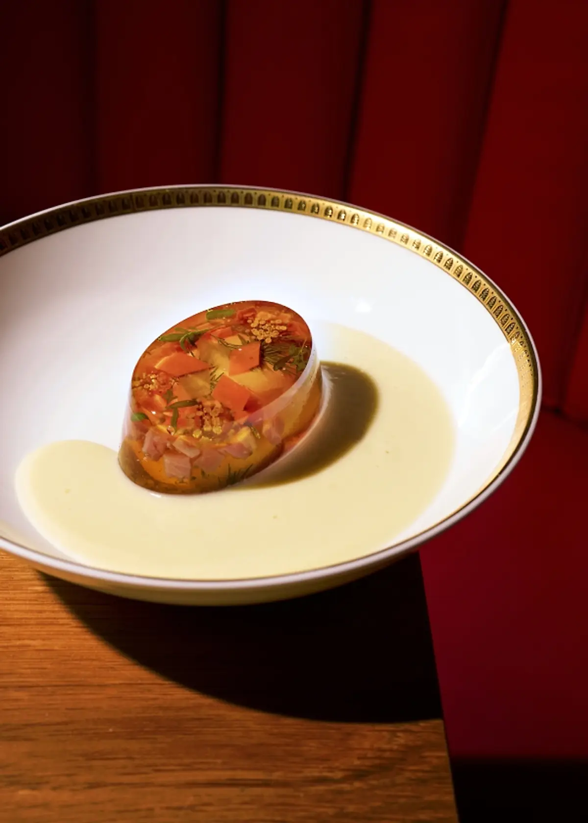 Oeufs en gelee vichyssoise egg-aspic starter at Ma Cuisine, Singapore