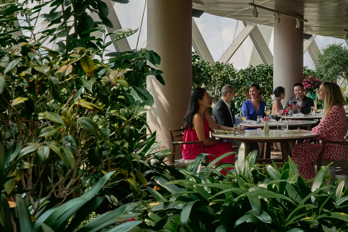 The dining room inside the Flower Dome at Marguerite, Gardens by the Bay, Singapore