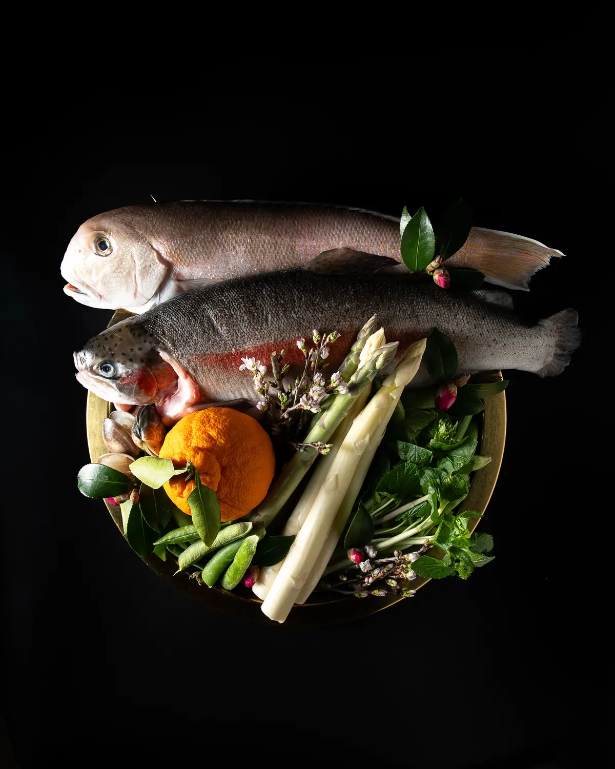 A spread of seasonal ingredients at Omakase @ Stevens, Singapore