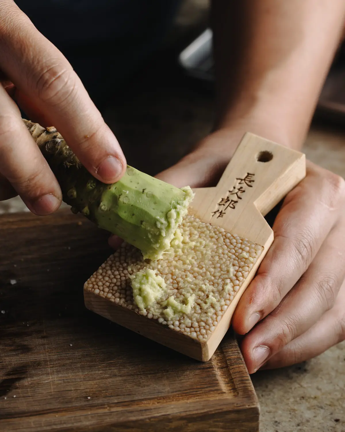 Fresh wasabi grated on sharkskin at Zen, Singapore