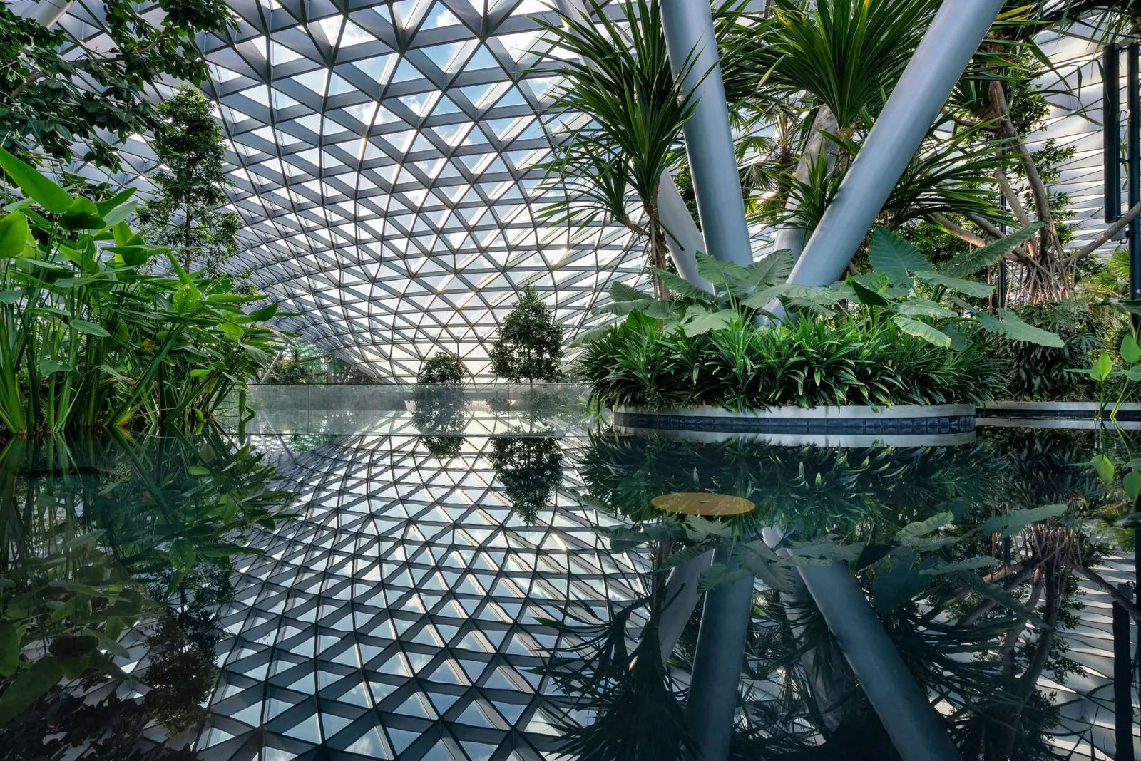 Jewel Changi Airport — Canopy Park at Jewel Changi Airport with its walking nets and topiary above the Rain Vortex