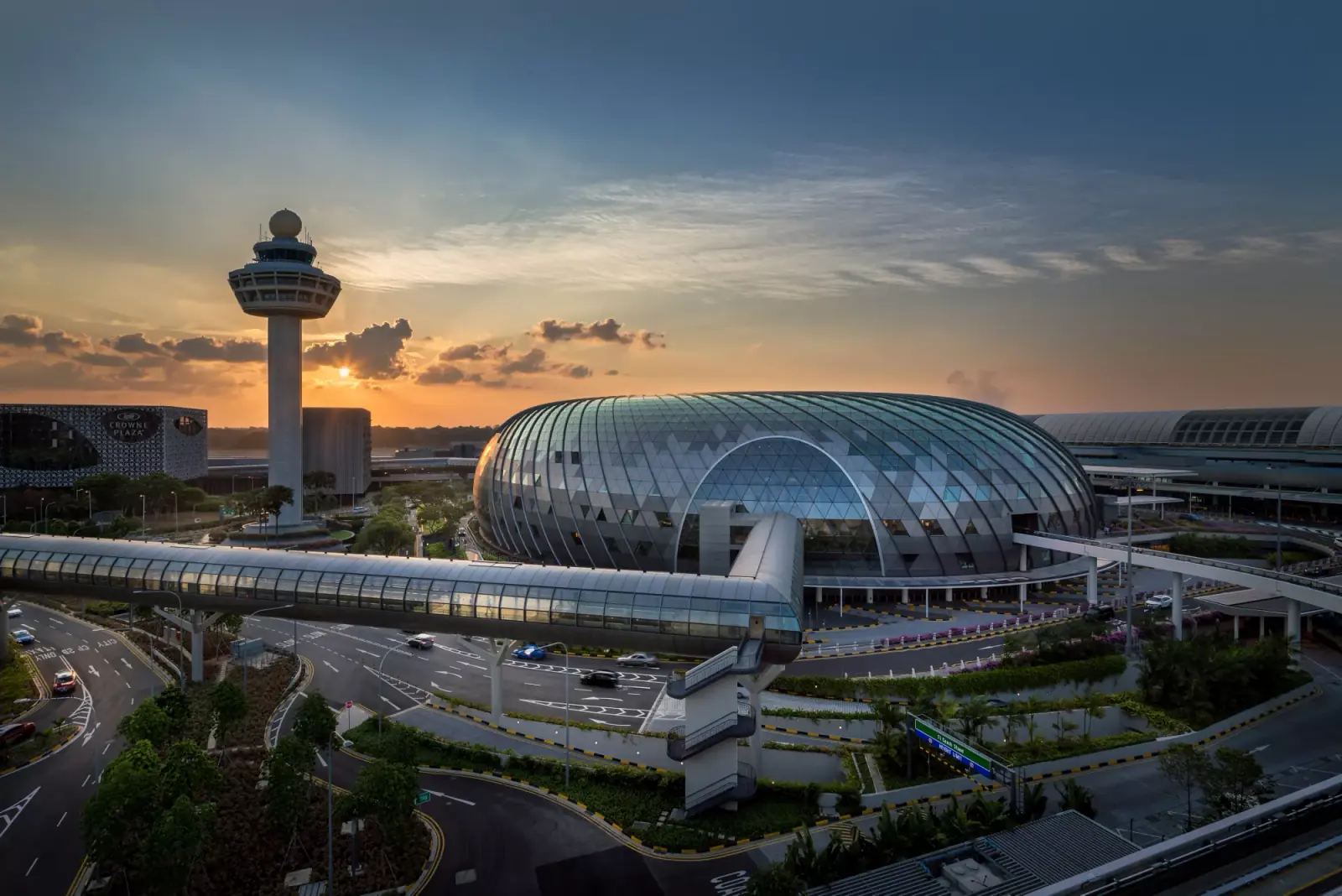 Jewel Changi Airport — The glass and steel facade of Jewel Changi Airport's toroidal dome