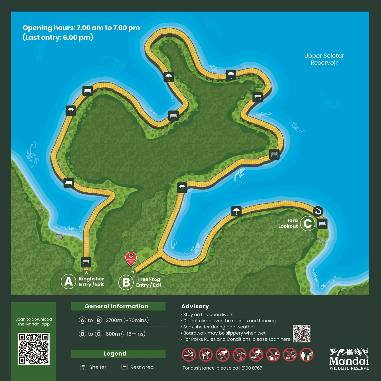 Mandai Wildlife West — The Mandai Boardwalk can be accessed from Mandai Wildlife East and next to River Wonders from 7am to 7pm at Mandai Wildlife West, Singapore