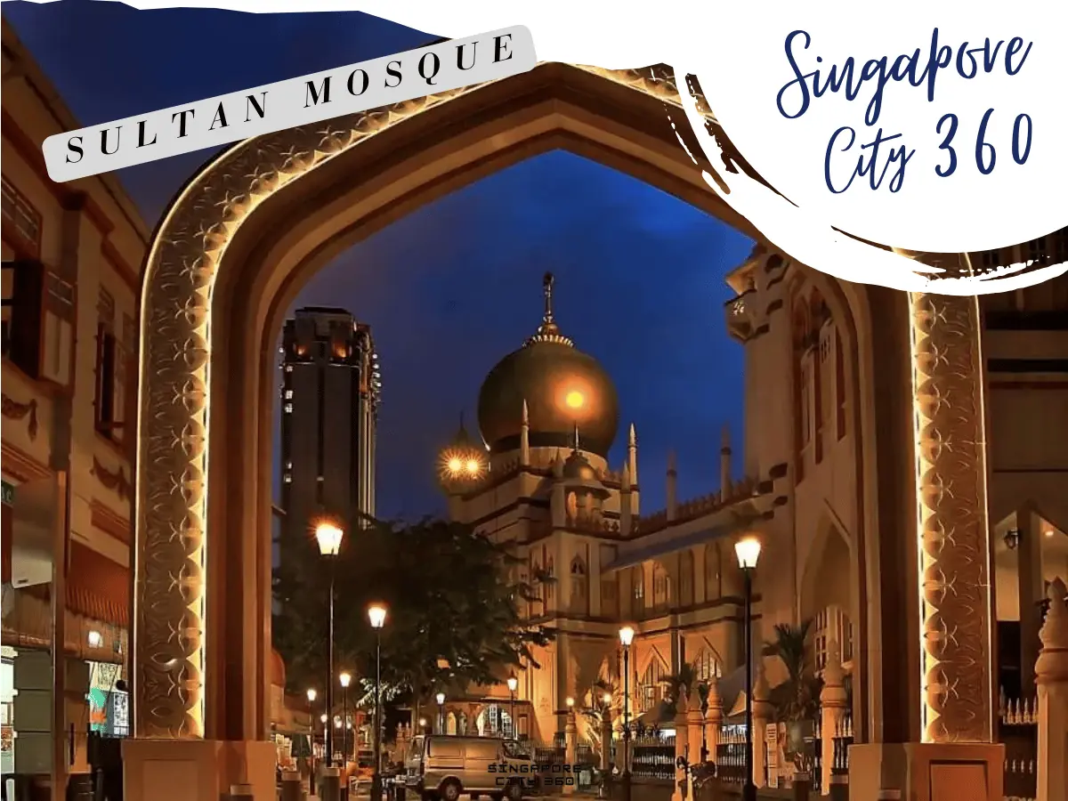 Sultan Mosque seen up Bussorah Street in Kampong Glam, Singapore