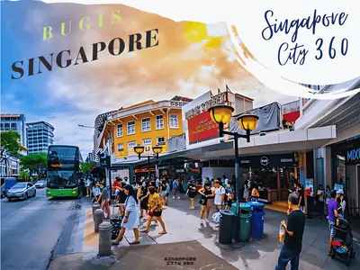 Bugis and Kampong Glam in Singapore, shophouse streets with the Sultan Mosque dome behind