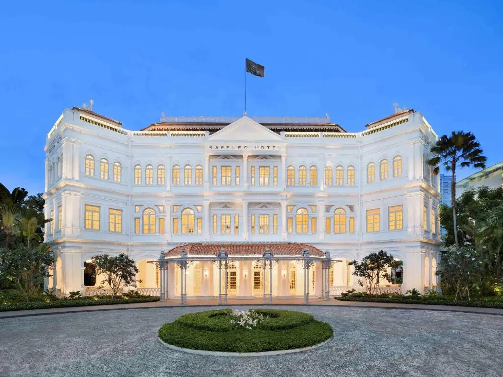 The colonial facade of Raffles Singapore on Beach Road