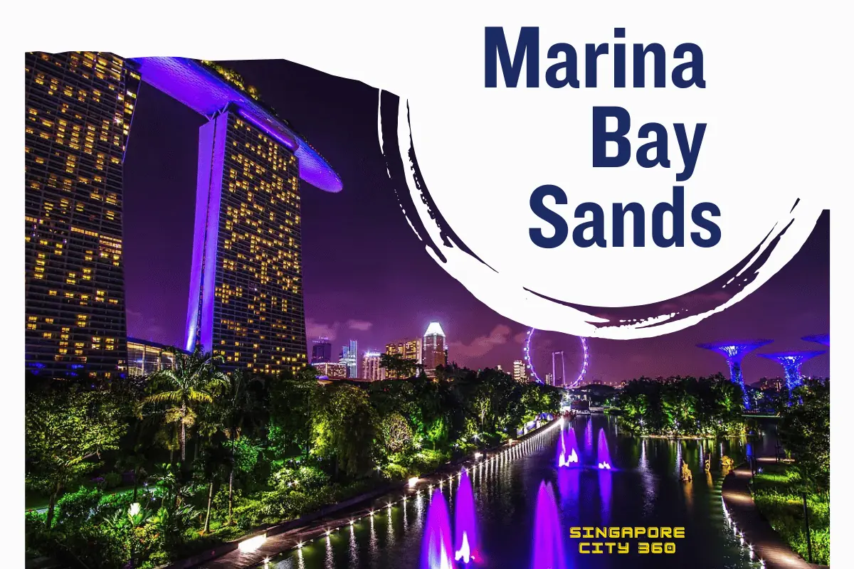 Marina Bay Sands towers and SkyPark from Bayfront at ground level
